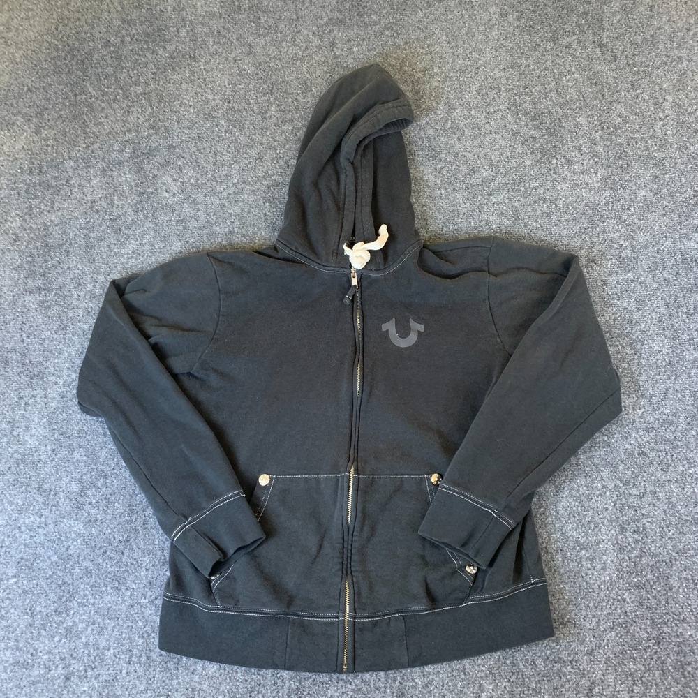 True Religion Hoodie Men L Black Buddha Playing A Guitar And World Tour Full Zip